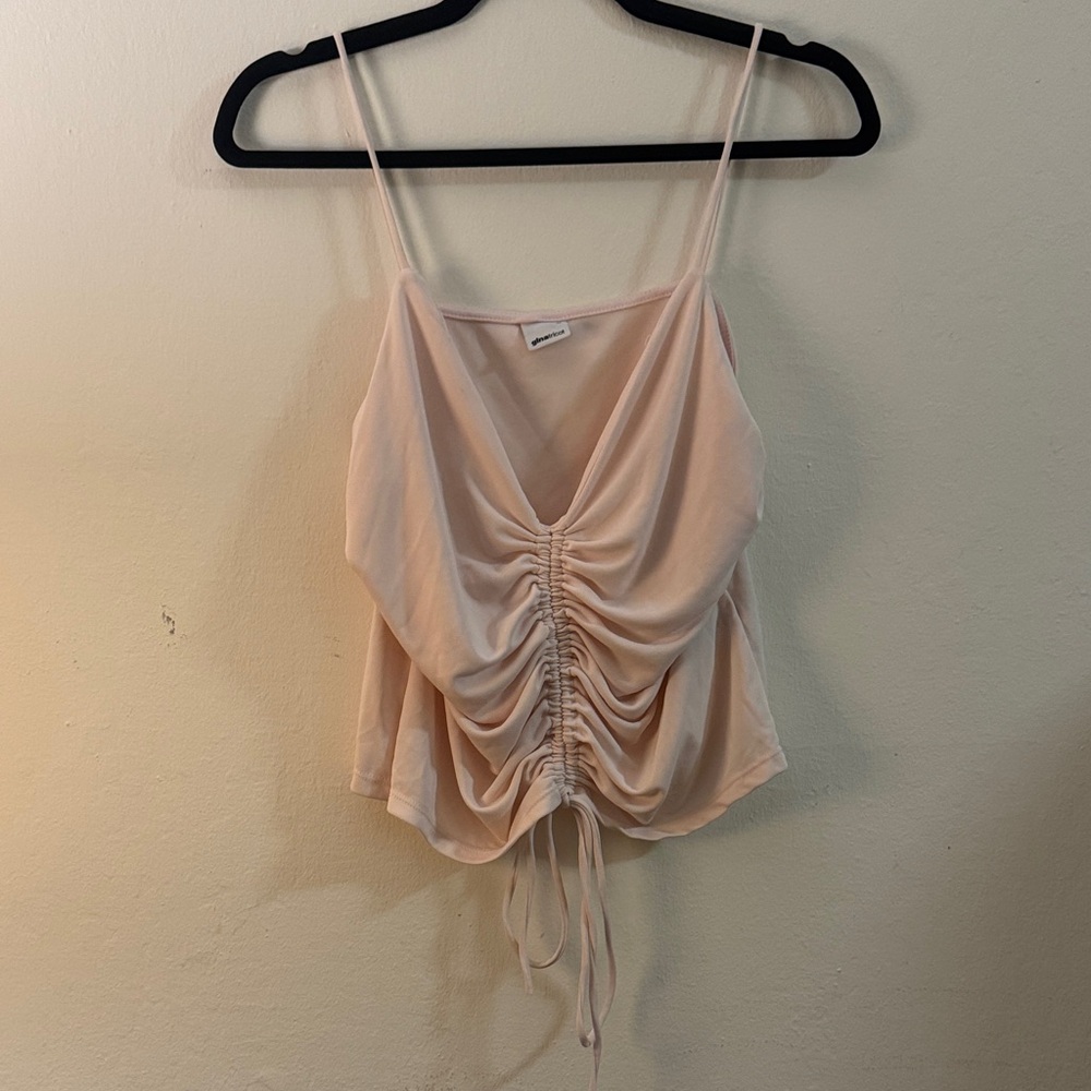Chic Ruched Tie Front Women's Top in Cream / Nude Pink